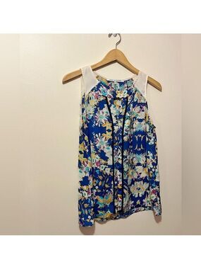 Collective Concepts Floral Sleeveless Blouse - Blue, White, and Yellow